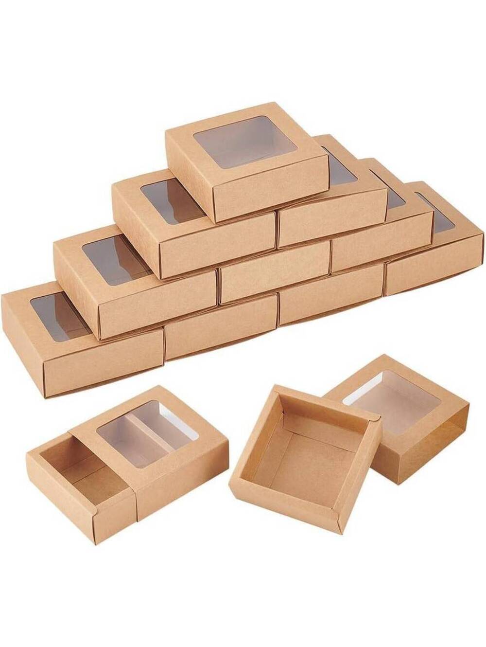 Kraft Paper Gift Boxes 20-Pack 3.5x3.5x1.2" with PVC Window